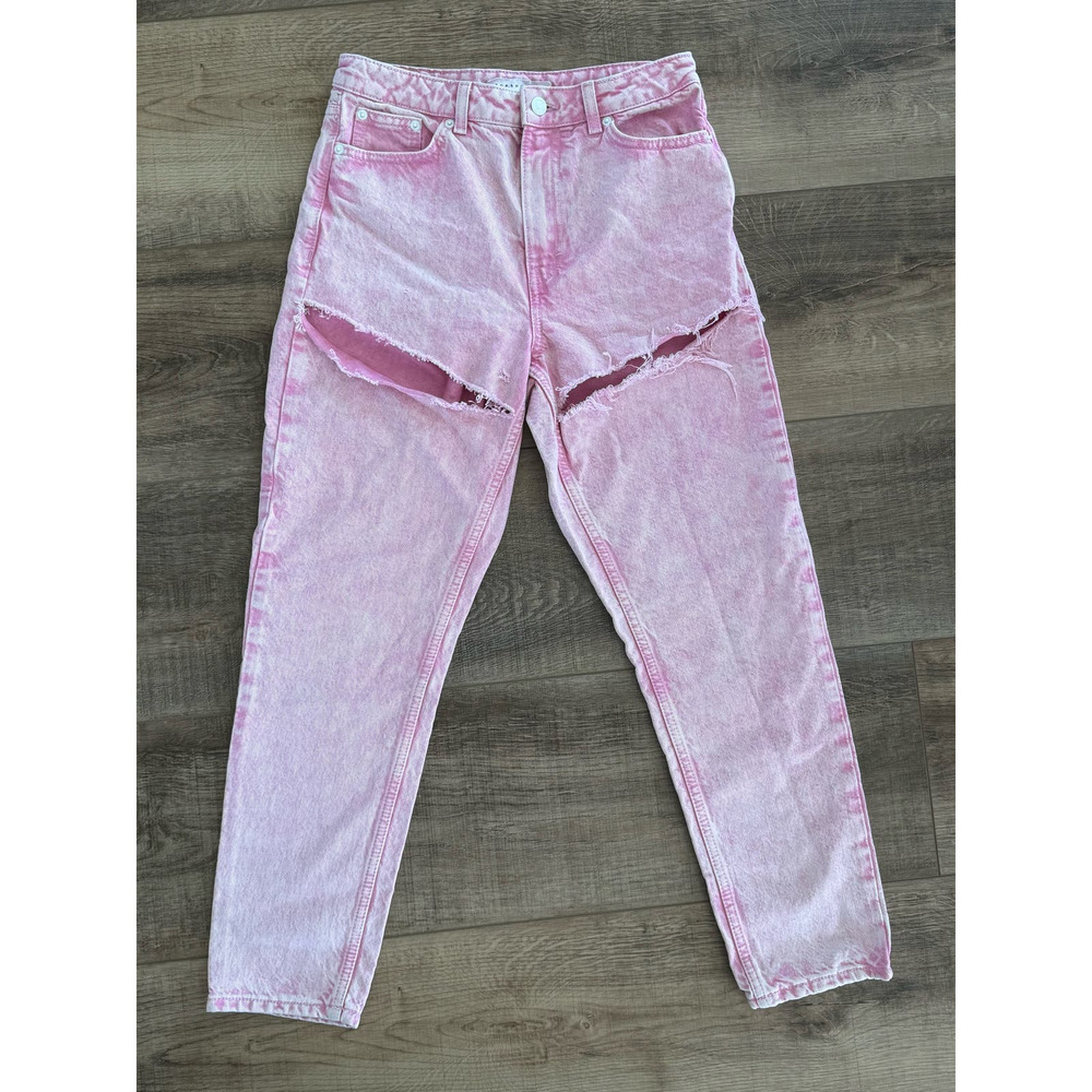 Topshop Mom Jeans Pink‎ Diamond Dye Size 28 Acid Wash